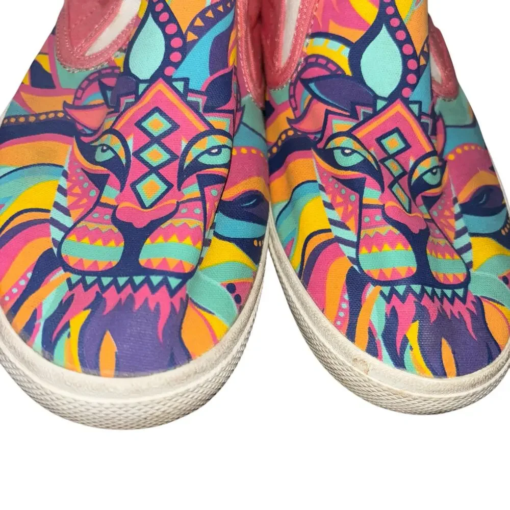 Bucket Feet Lion King Slip On Shoes Size 7 Wild Print Canvas Multi Pink Lion